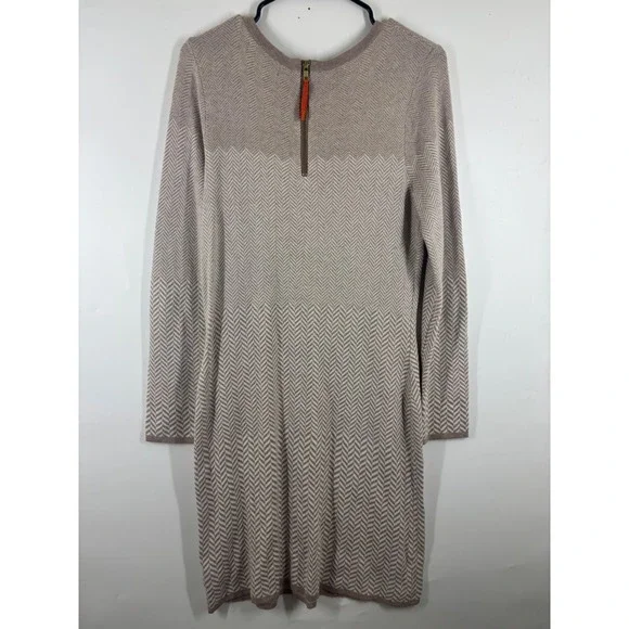 Belle Vere Womens Taupe Chevron Herringbone Knit Long Sleeve Sweater Dress Large - Picture 2 of 4